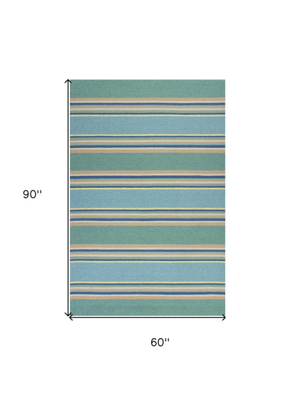 8' X 10' Blue Striped Handmade Indoor Outdoor Area Rug