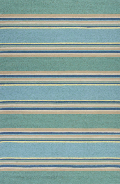 8' X 10' Blue Striped Handmade Indoor Outdoor Area Rug