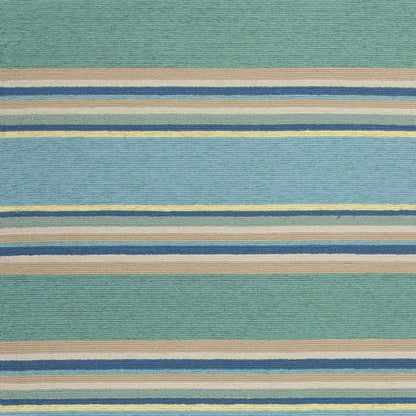 8' Blue Round Striped Indoor Outdoor Area Rug