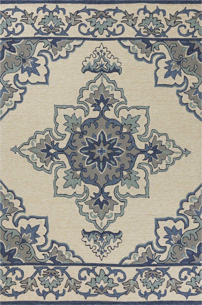 8' Round Gray and Ivory Round Damask Handmade Indoor Outdoor Area Rug