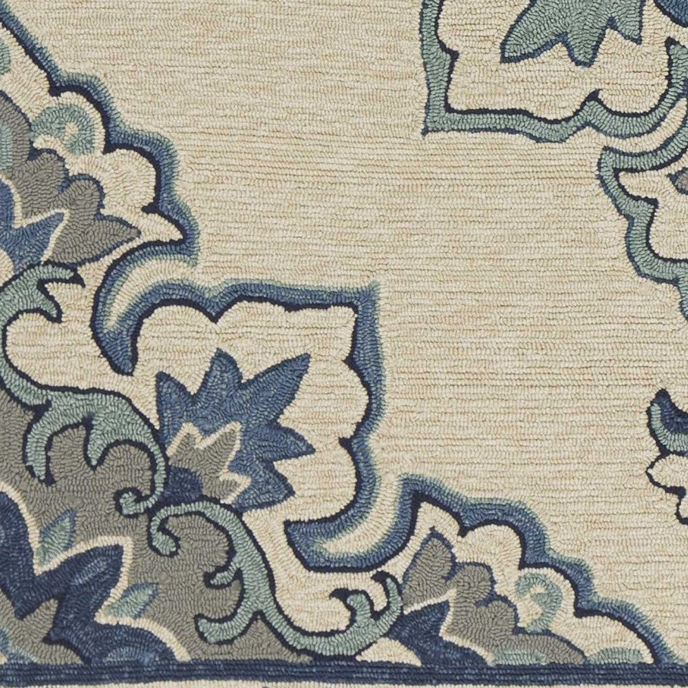 8' Round Gray and Ivory Round Damask Handmade Indoor Outdoor Area Rug