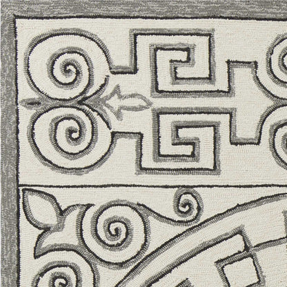 8' Gray And Ivory Round Damask Indoor Outdoor Area Rug