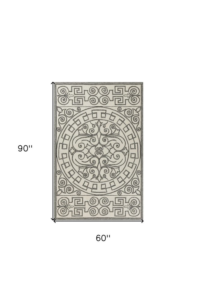 3' X 5' Gray And Ivory Moroccan Indoor Outdoor Area Rug