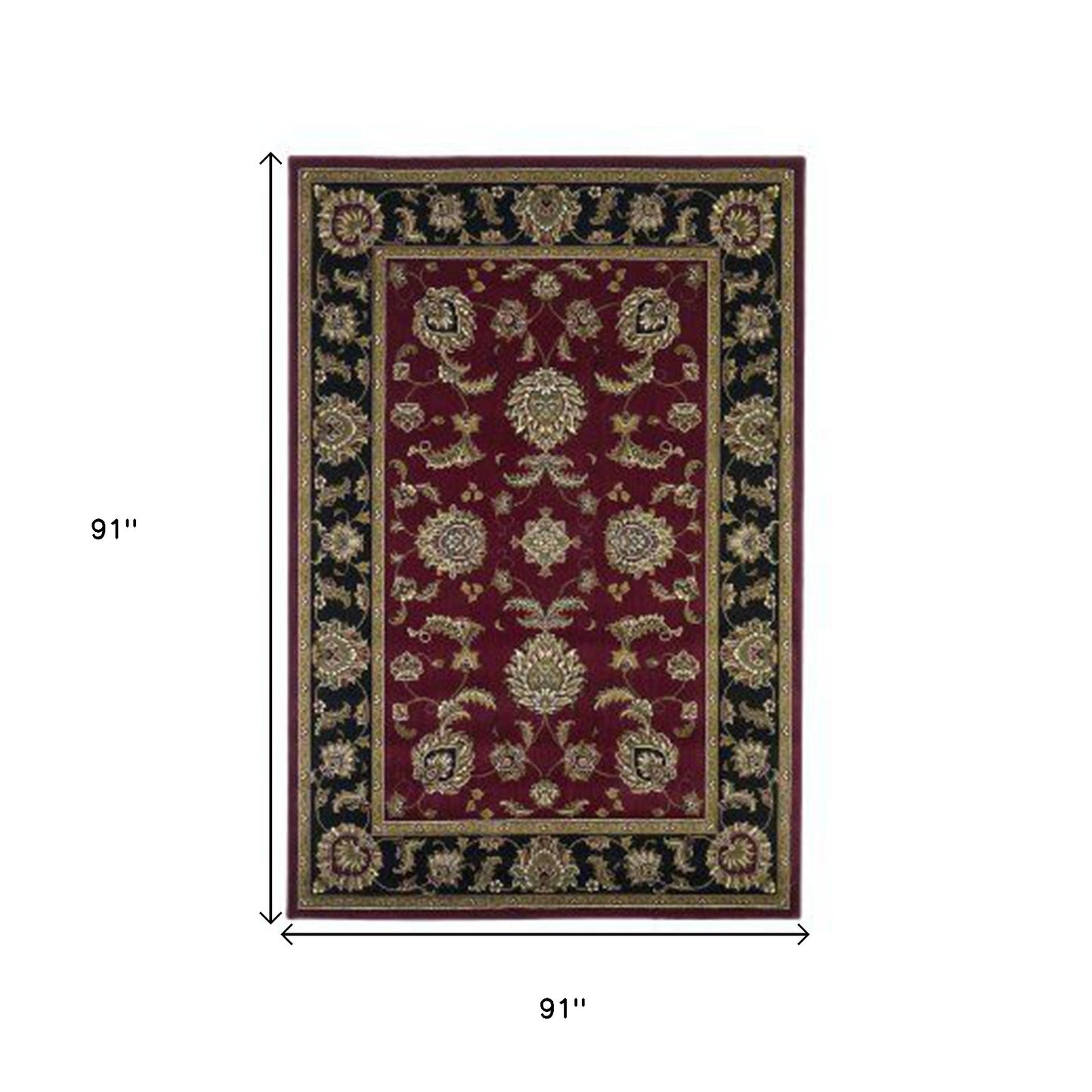 7' Octagon Red Or Black Floral Vines Bordered Indoor Area Rug