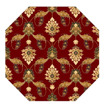 9' X 13' Red Beige And Brown Floral Vines Area Rug