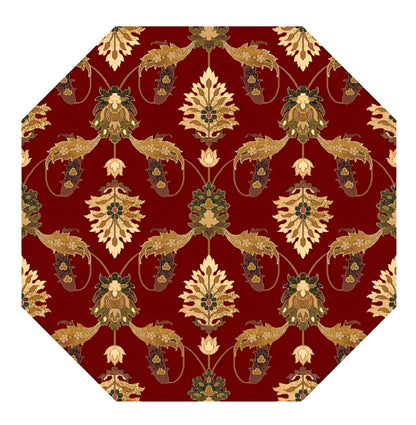 9' X 13' Red Beige And Brown Floral Vines Area Rug