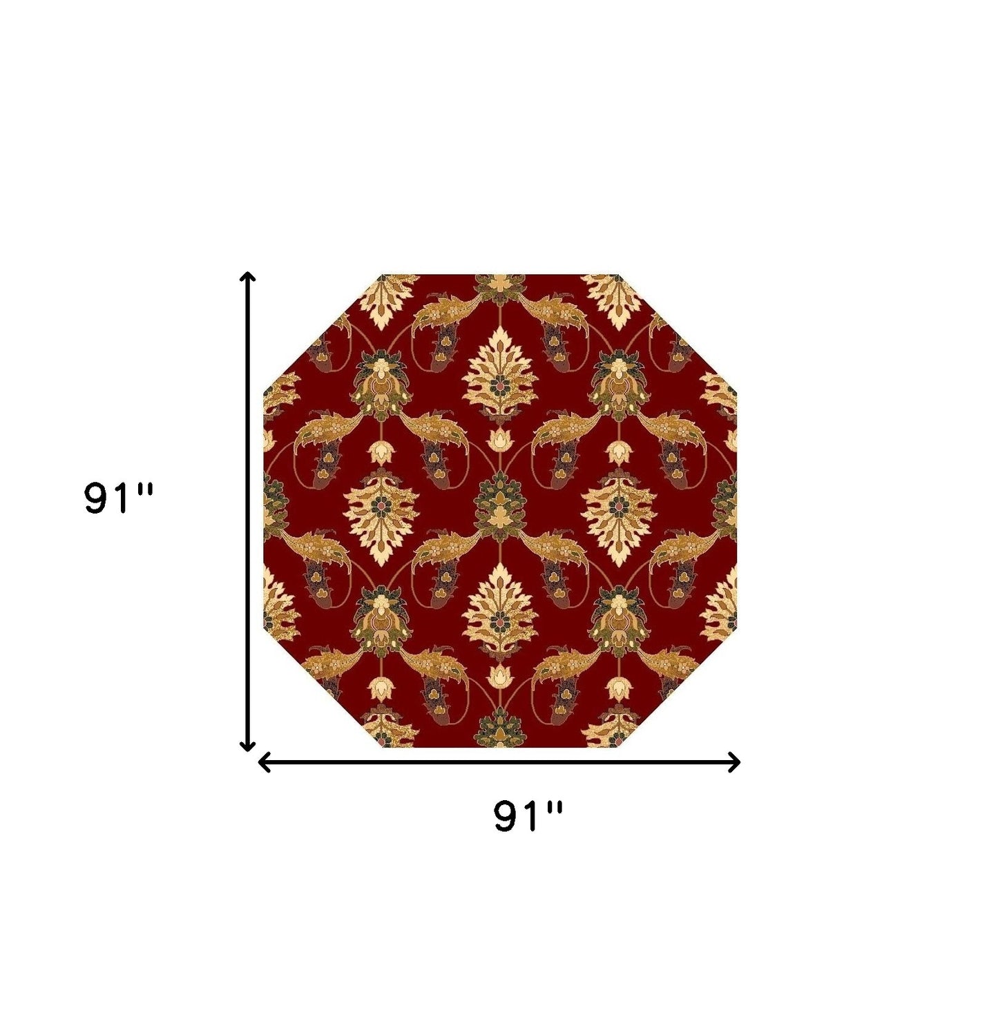 Red Octagon Floral Vines Area Rug