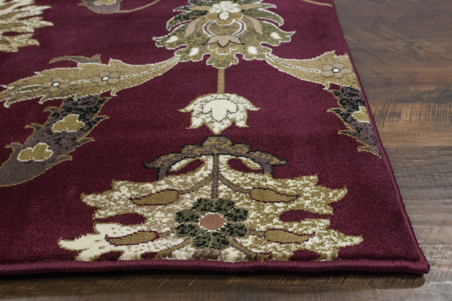 Red Octagon Floral Vines Area Rug