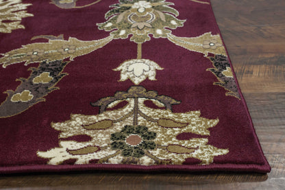 9' X 13' Red Beige And Brown Floral Vines Area Rug