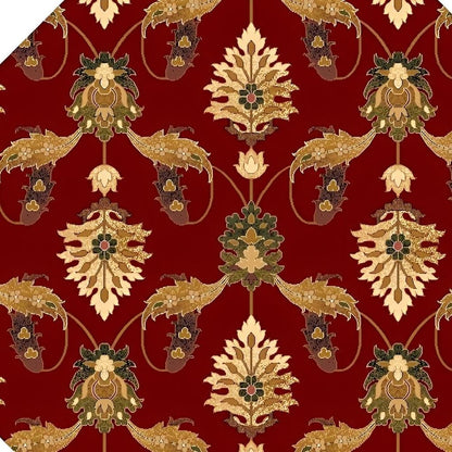 9' X 13' Red Beige And Brown Floral Vines Area Rug