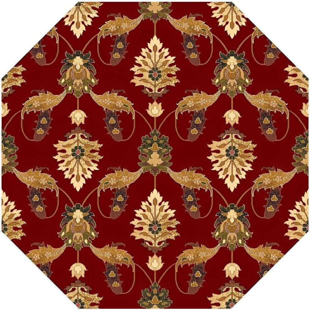 9' X 13' Red Beige And Brown Floral Vines Area Rug