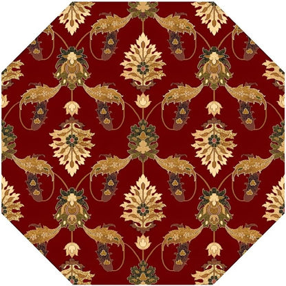9' X 13' Red Beige And Brown Floral Vines Area Rug
