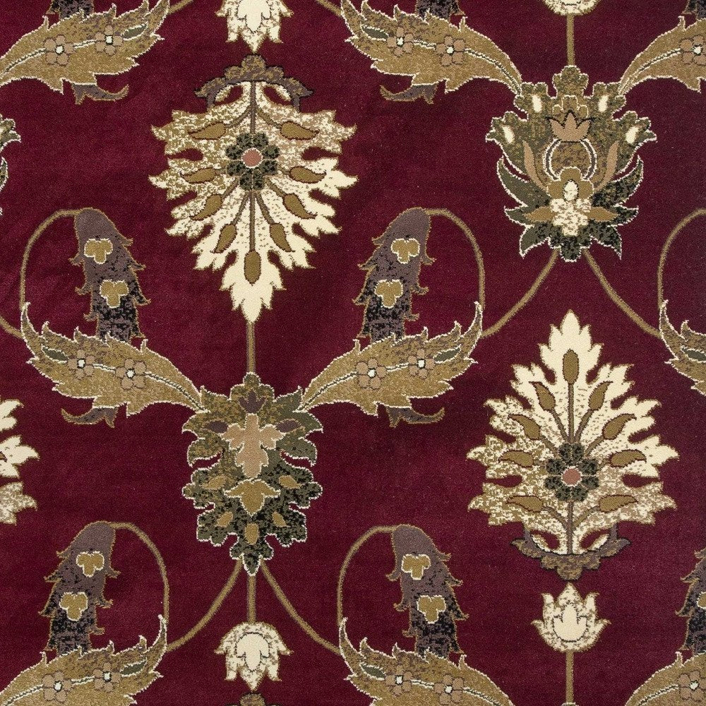 9' X 13' Red Beige And Brown Floral Vines Area Rug