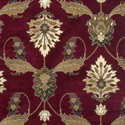 9' X 13' Red Beige And Brown Floral Vines Area Rug