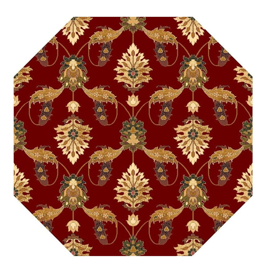 Red Octagon Floral Vines Area Rug