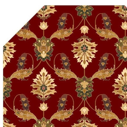 9' X 13' Red Beige And Brown Floral Vines Area Rug