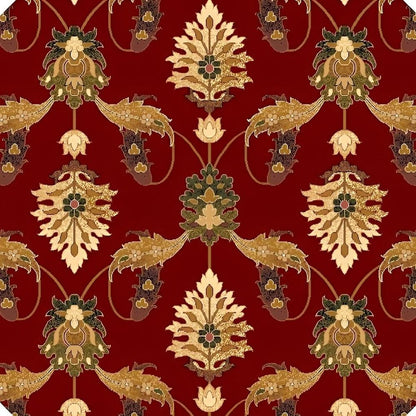 9' X 13' Red Beige And Brown Floral Vines Area Rug