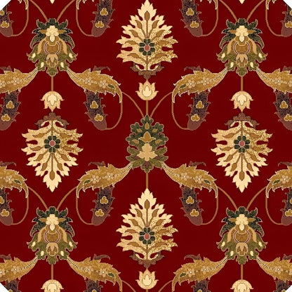 9' X 13' Red Beige And Brown Floral Vines Area Rug