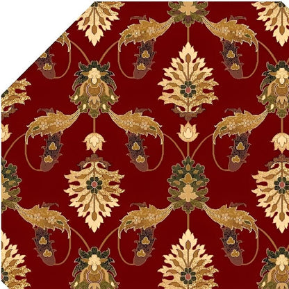 9' X 13' Red Beige And Brown Floral Vines Area Rug