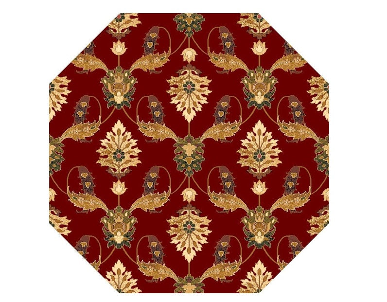 Red Octagon Floral Vines Area Rug