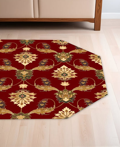 9' X 13' Red Beige And Brown Floral Vines Area Rug