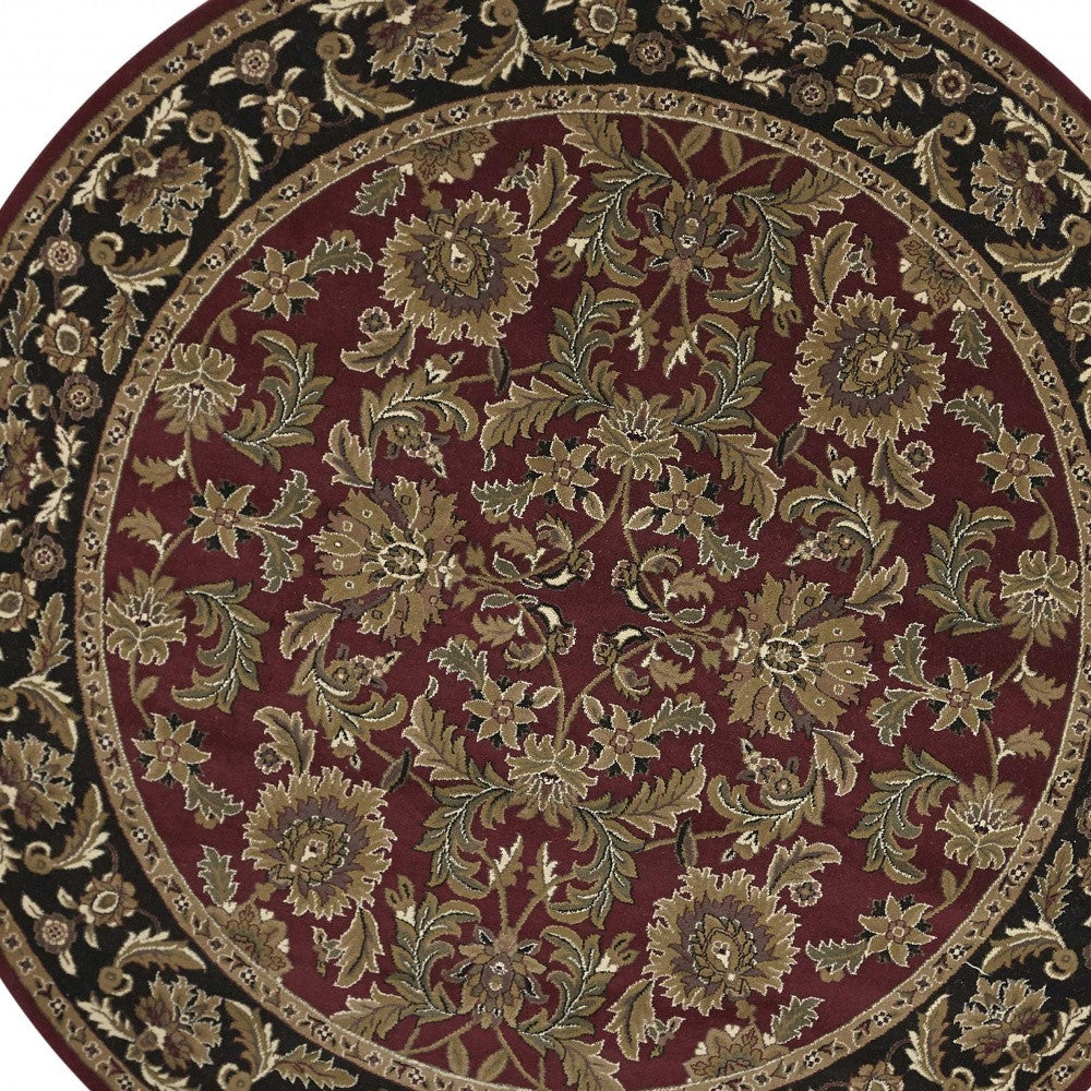 Red And Black Octagon Floral Vines Area Rug