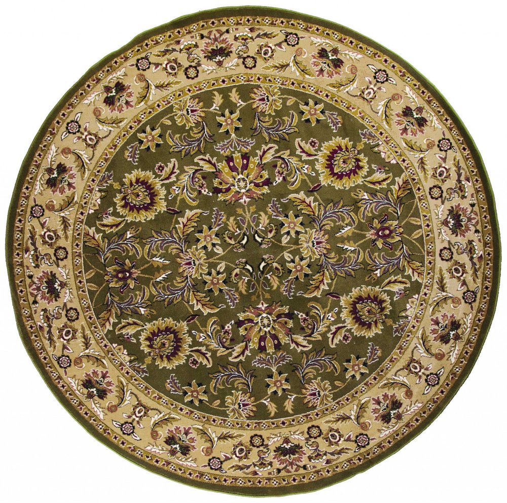 2' X 3' Green Taupe And Ivory Floral Medallion Area Rug