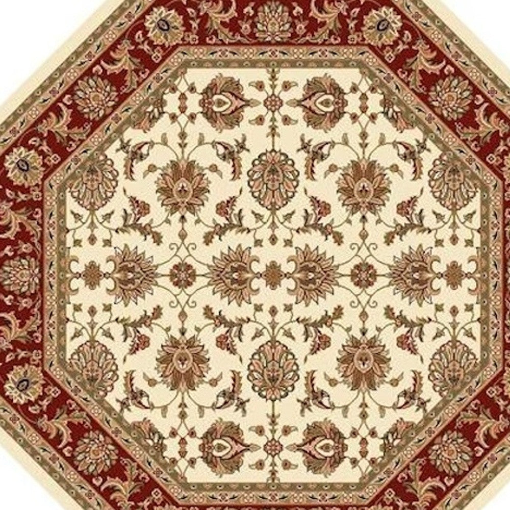 8' Red And Ivory Floral Medallion Runner Rug