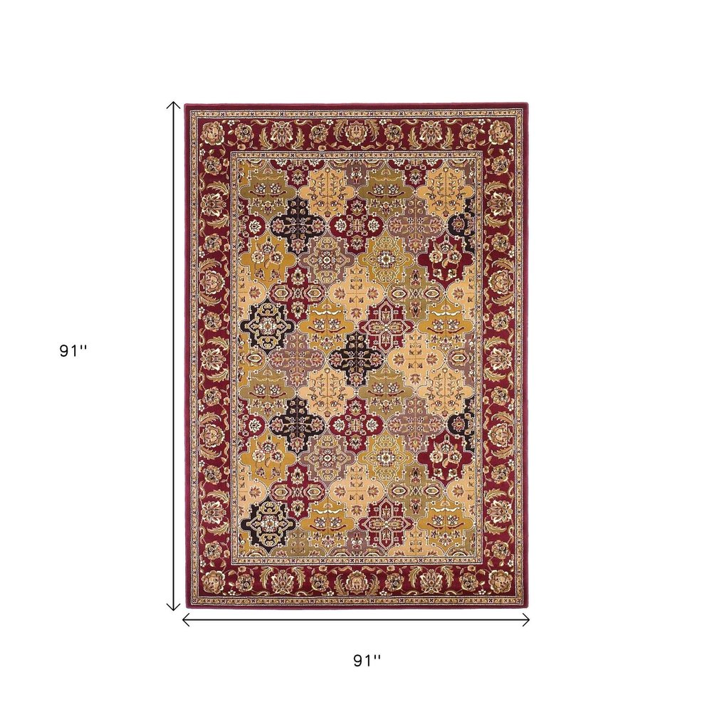 7' Red Orange And Black Quatrefoil Octagon Rug