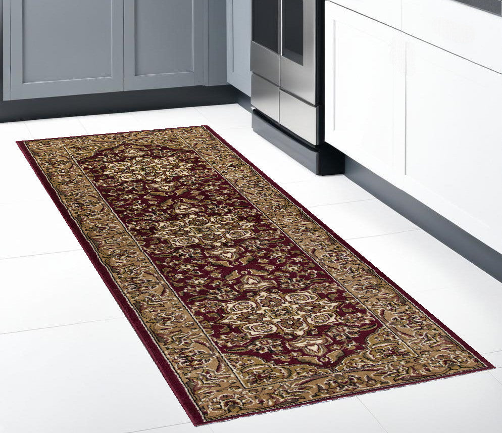 Red And Beige Octagon Medallion Area Rug