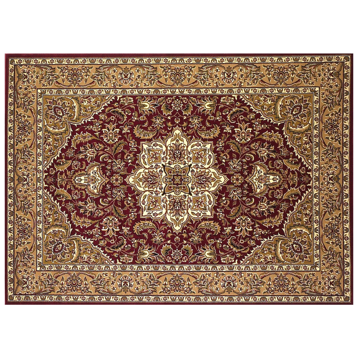 Red And Beige Octagon Medallion Area Rug