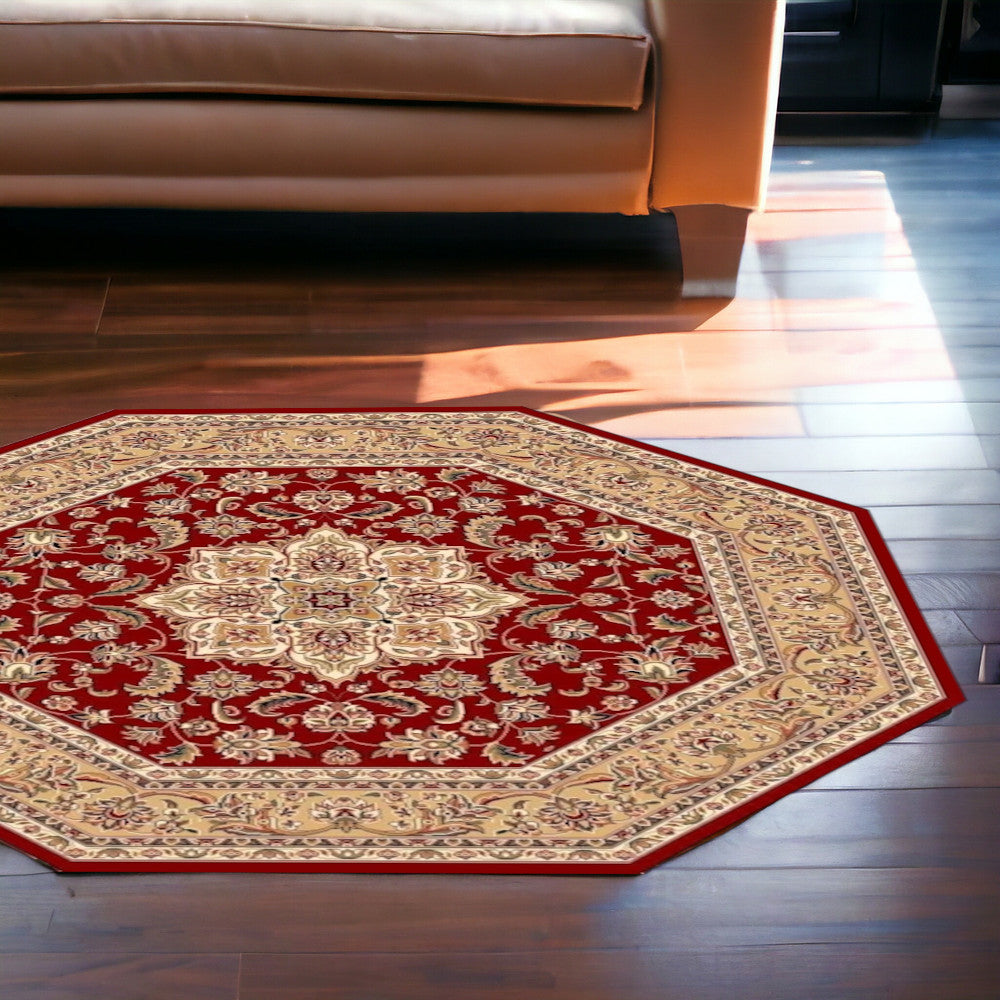 Red And Beige Octagon Medallion Area Rug