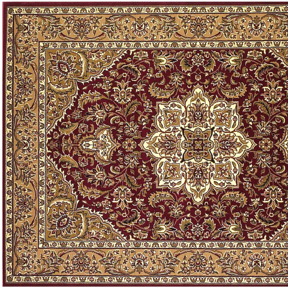 Red And Beige Octagon Medallion Area Rug