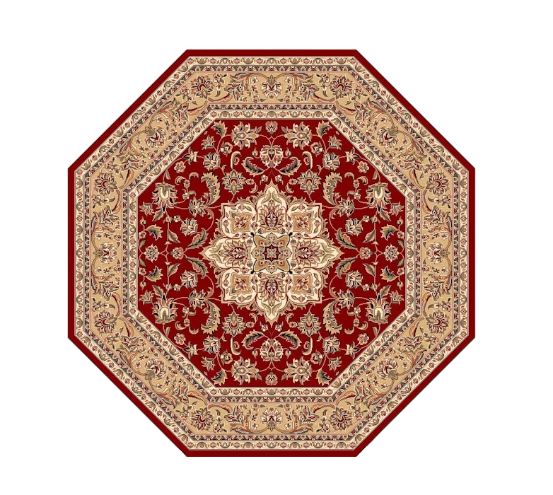 Red And Beige Octagon Medallion Area Rug