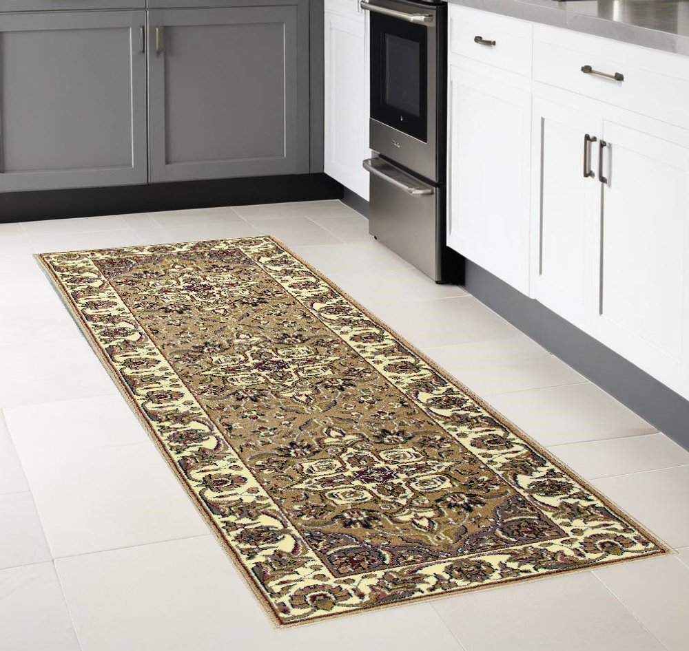 8' Beige And Ivory Floral Medallion Octagon Rug
