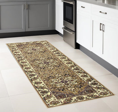 8' Beige And Ivory Floral Medallion Octagon Rug