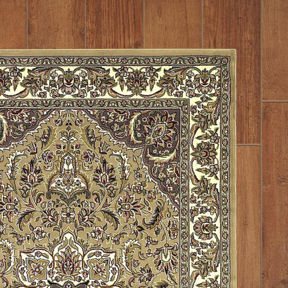 8' Beige And Ivory Floral Medallion Octagon Rug