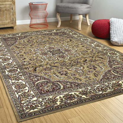 8' Beige And Ivory Floral Medallion Octagon Rug