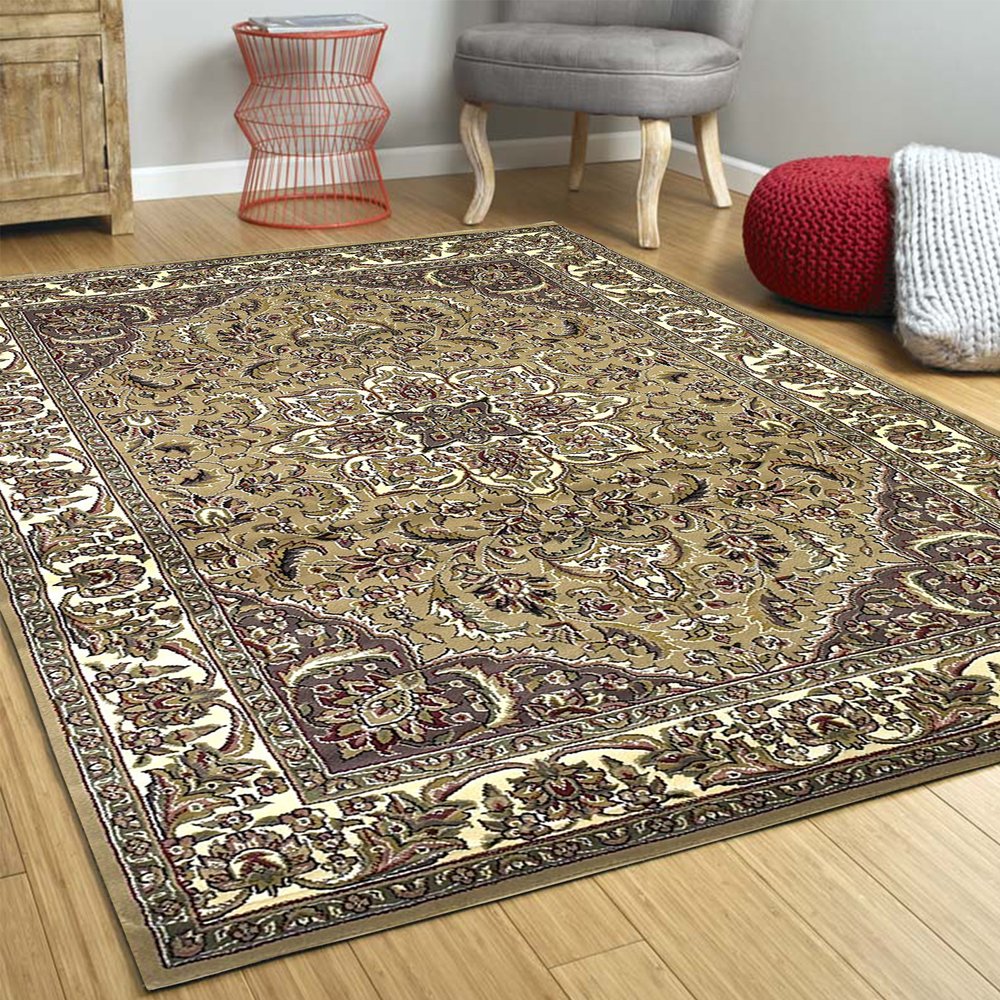 8' Beige And Ivory Floral Medallion Octagon Rug