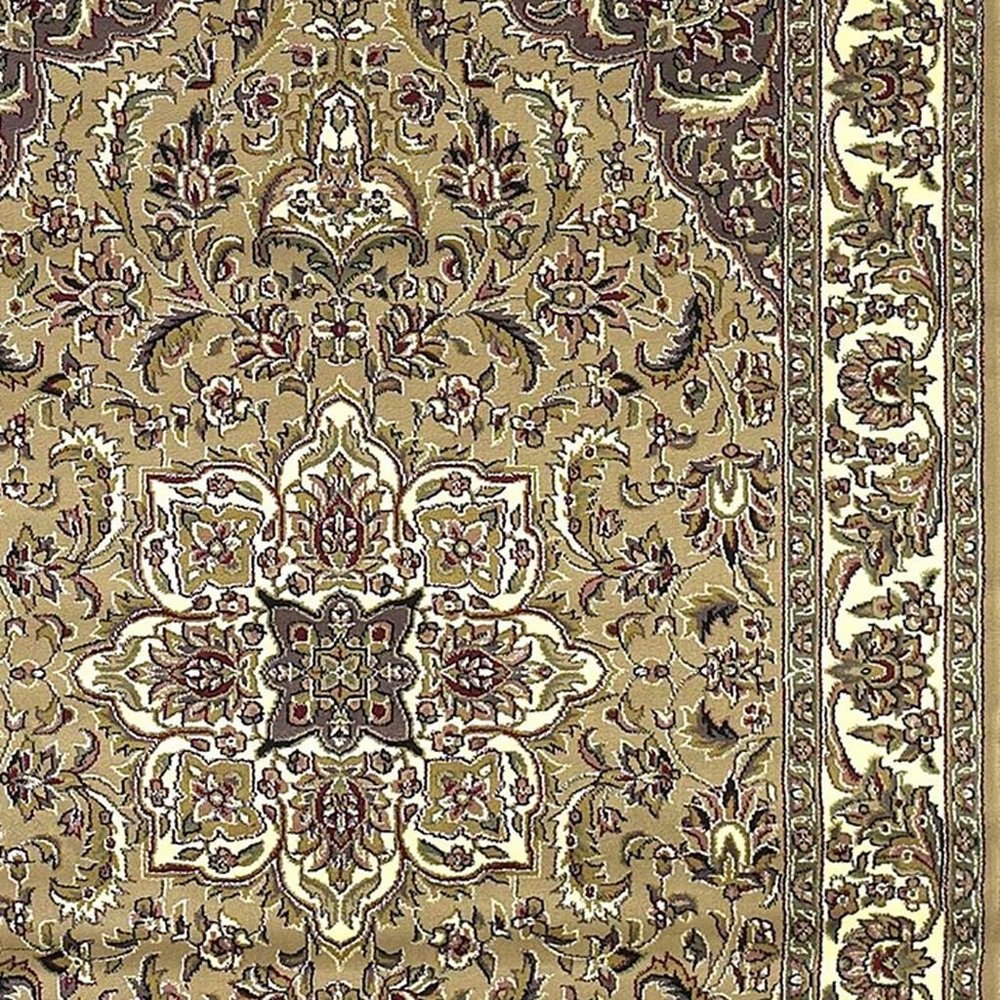 8' Beige And Ivory Floral Medallion Octagon Rug