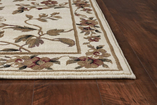2' X 3' Ivory Green And Red Floral Vines Area Rug