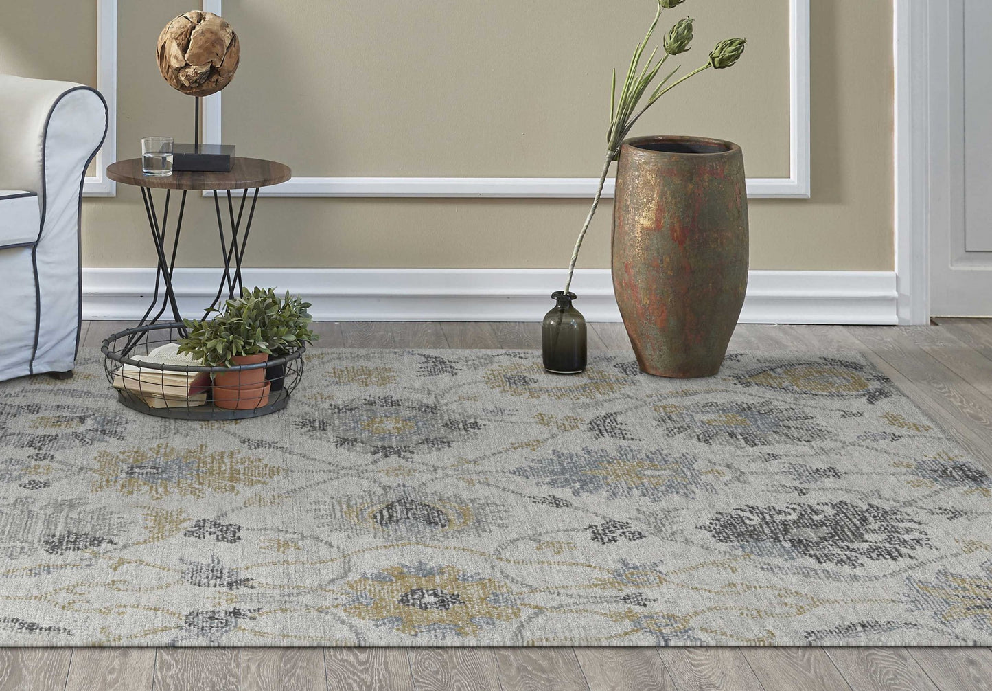 2'X3' Ivory Machine Woven Floral Vines Indoor Accent Rug