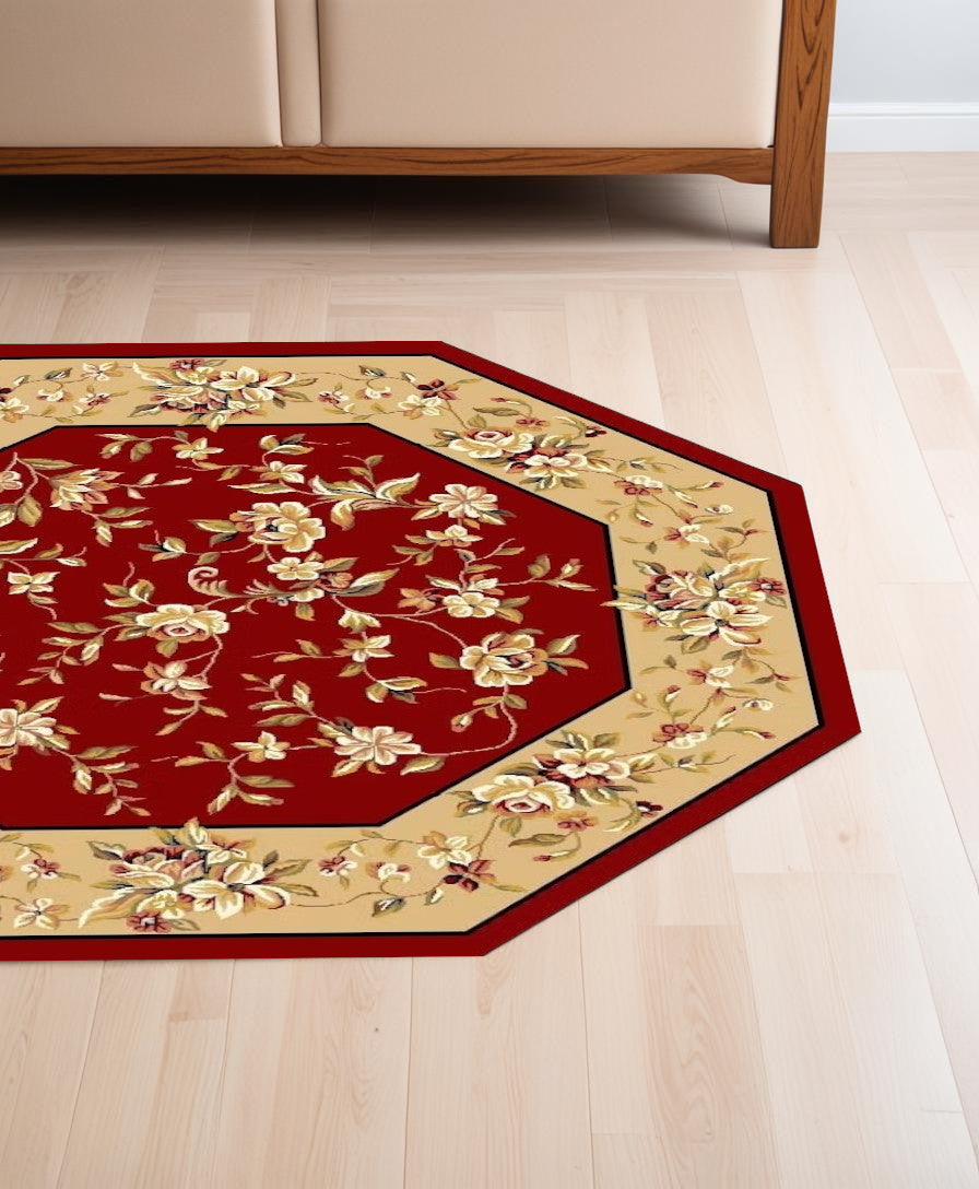 2' X 3' Red Beige Machine Woven Floral Traditional Indoor Accent Rug