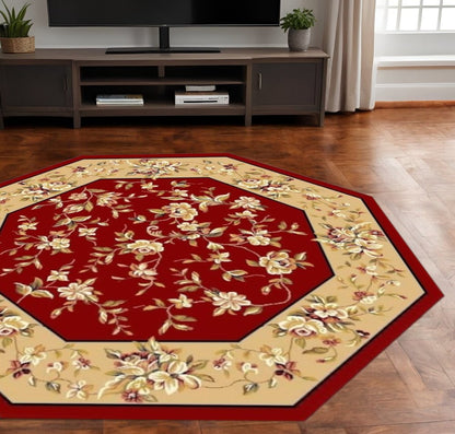 2' X 3' Red And Beige Floral Vines Area Rug