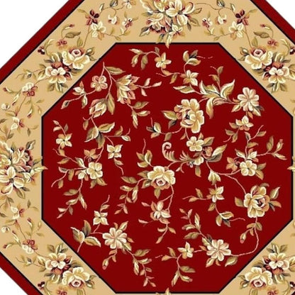 2' X 3' Red And Beige Floral Vines Area Rug