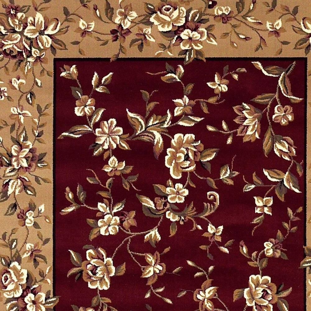 2' X 3' Red Beige Machine Woven Floral Traditional Indoor Accent Rug