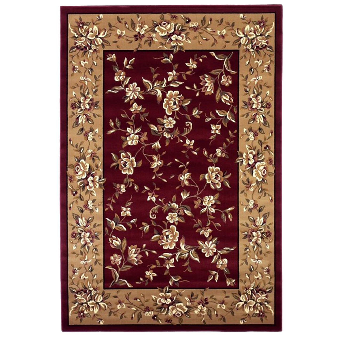 2' X 3' Red Beige Machine Woven Floral Traditional Indoor Accent Rug