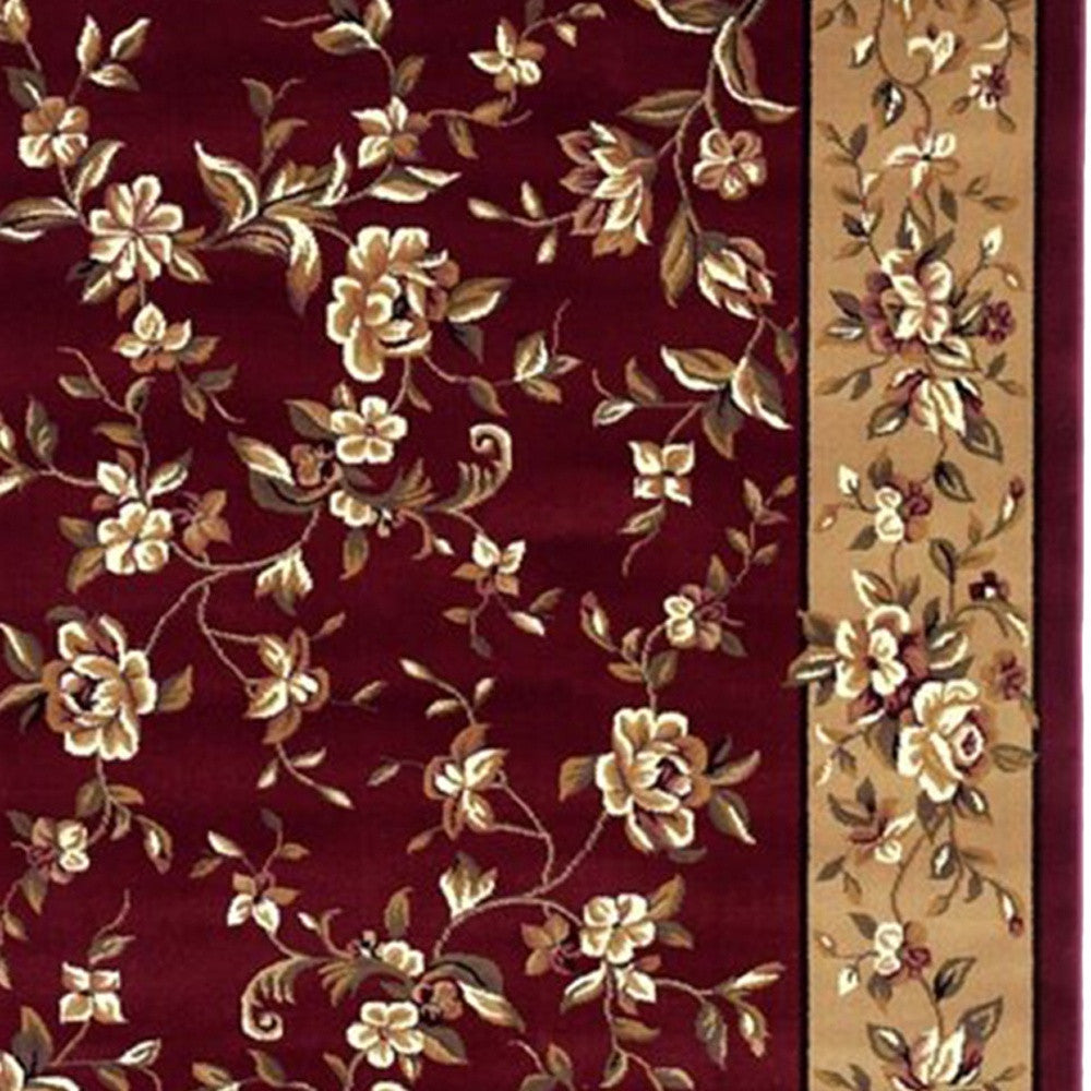 2' X 3' Red Beige Machine Woven Floral Traditional Indoor Accent Rug