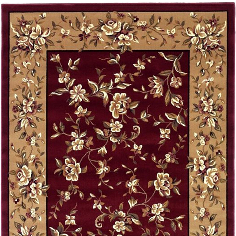 2' X 3' Red Beige Machine Woven Floral Traditional Indoor Accent Rug