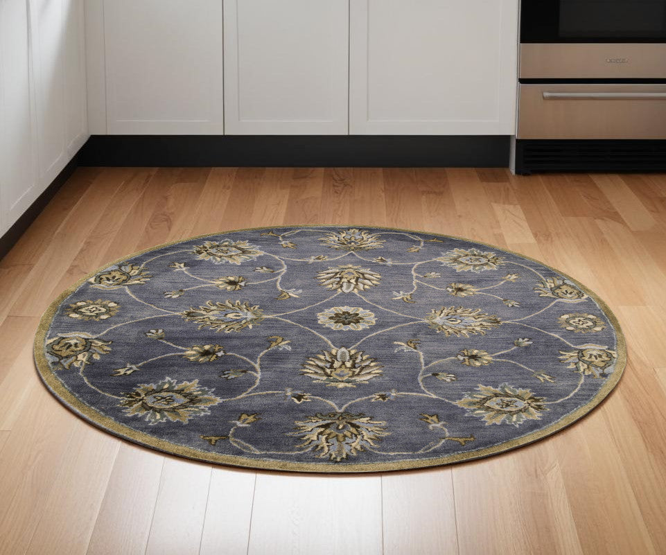 6' Midnight Blue Hand Tufted Traditional Round Indoor Area Rug